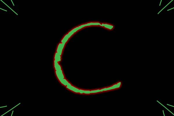Letter C typed with wild font in green having red outer glow.