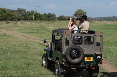 Habarana, Sri Lanka - Ağustos 25.2015: Elephant Safari Sri Lanka