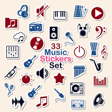 Müzik simgesini çıkartmaları kümesi
