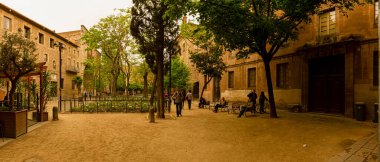 Barcelona, İspanya 05-01-2010: Santa Creu Eski Hastanesi binasının panoraması. Eski bir hastanede, Barselona Özerk Üniversitesi Katalonya Ulusal Kütüphanesi bulunmaktadır.