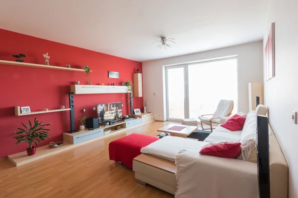 diseño de interiores en colores rojos, blancos y negros — Foto de stock