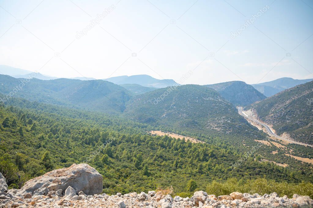 Scenic mountain landscape with new highway near Antalya in a summer day, Turkey