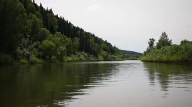 Tayga ormanlarından akan Taidon Nehri, Güney Sibirya, Rusya