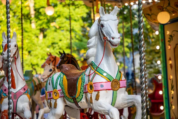 Prague, Czech Republic - 23.08.2021: Old Germany carousel in Petrin hill in summer time in Prague, Czech Republic — Stock Photo, Image