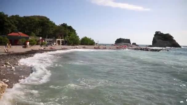 Island of St. Nicholas, Montenegro - September 20, 2021: A wild beach on the island of St. Nicholas near Budva, Montenegro — Stock Video