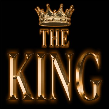 Poster with the inscription of the king in gold, with a crown on top.