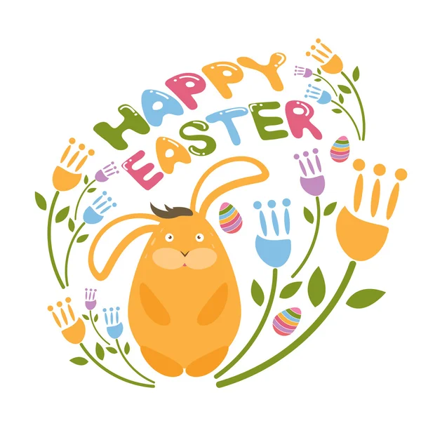 Concept Happy Easter illustration with flowers,bunny and eggs. V — Stock Vector