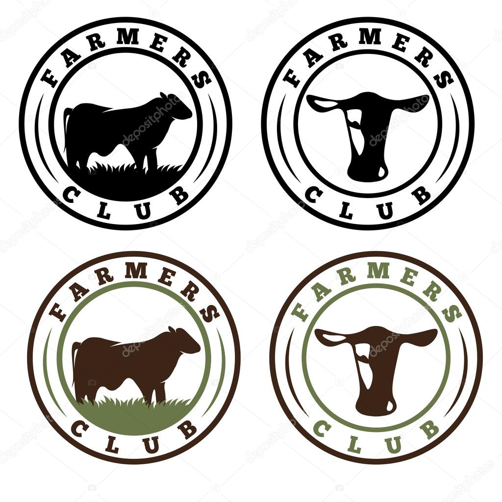Labels set of farmers club with cows
