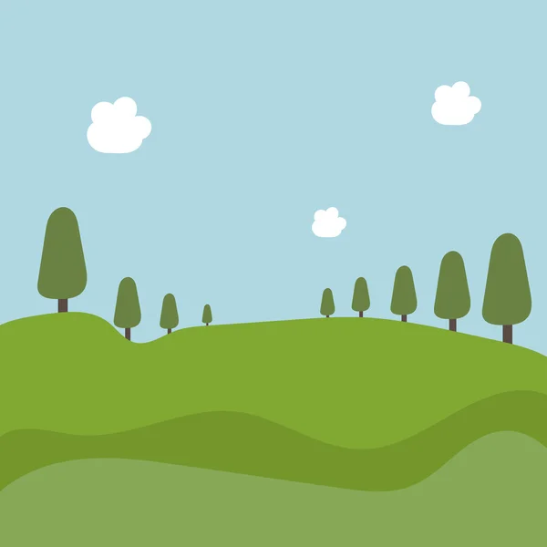 Illustration paysage avec arbres et champs. Vecteur — Image vectorielle