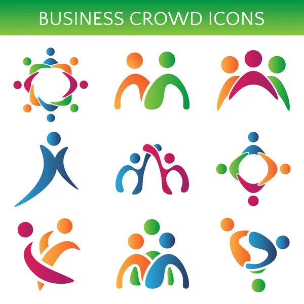 Set of icons crowd business relationship. Vector illustration — Stock Vector