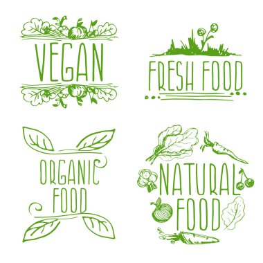 Elle çizilmiş Eko frendly etiket kümesi. Vektör çizim