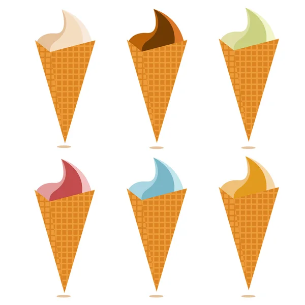Dondurma koni ile farklı tatlar vektör set — Stok Vektör
