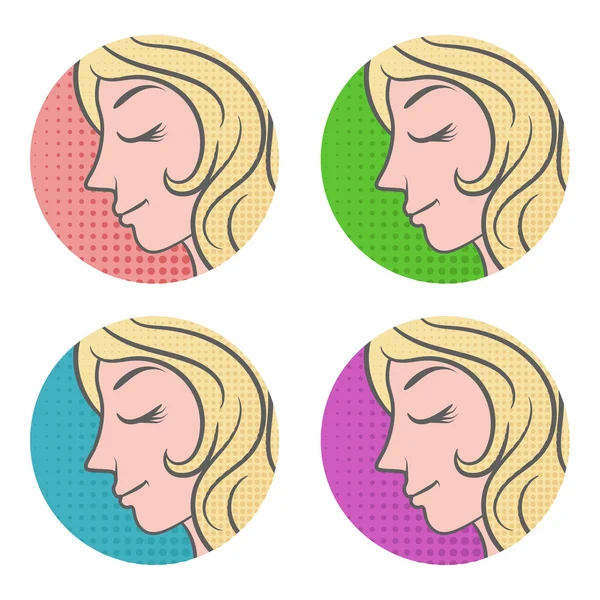 Silueta mujer de belleza con pelo en estilo pop art. Vector illus — Vector de stock