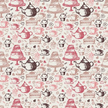 Dikişsiz el desen çay zaman Tema için yazılı. Çay, su bardağı,