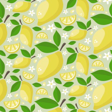 Olgun sulu limon yaprakları ve çiçekleri ile Seamless modeli. C