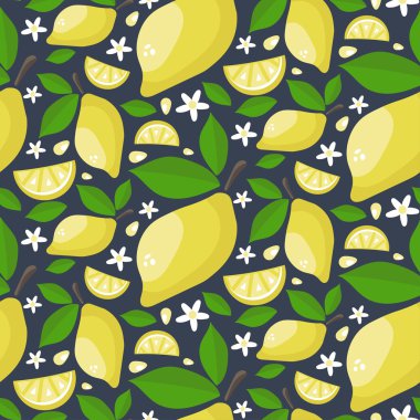Olgun sulu limon yaprakları ve çiçekleri ile Seamless modeli. C