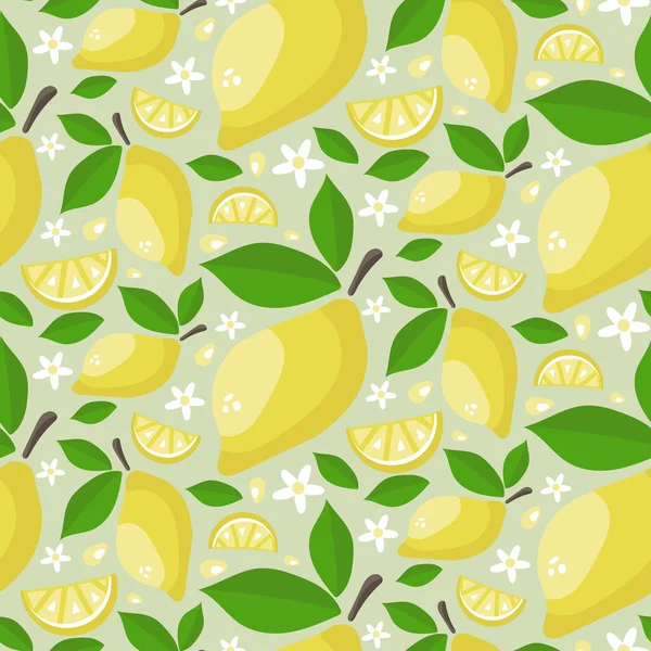 Nahtloses Muster reifer saftiger Zitronen mit Blättern und Blüten. c — Stockvektor