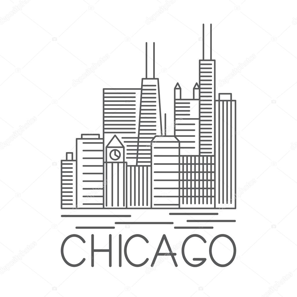 Chicago Illinois USA skyline line art vector illustration