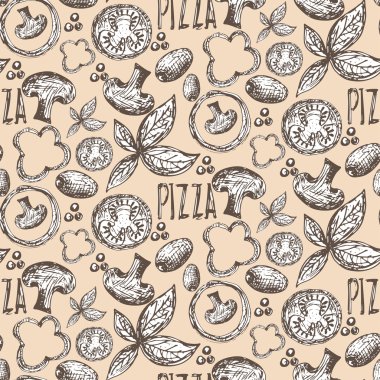 Lezzetli pizza domates, mozza ile Seamless Modeli el çekilmiş