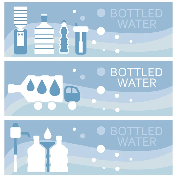 Set di banner per il design piatto dell'acqua in bottiglia a tema. Illus vettoriale — Vettoriale Stock