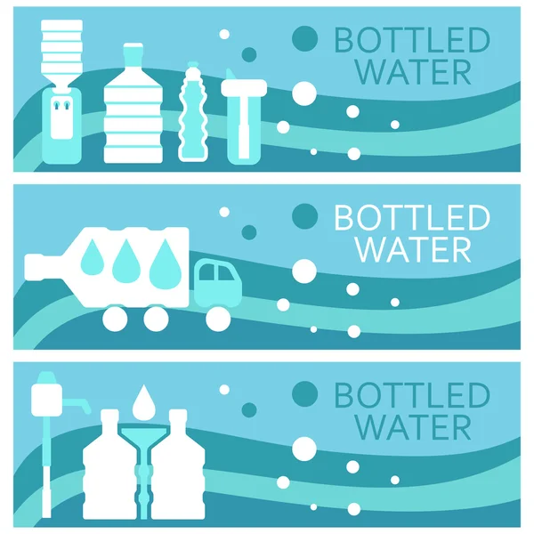 Set di banner per il design piatto dell'acqua in bottiglia a tema. Illus vettoriale — Vettoriale Stock