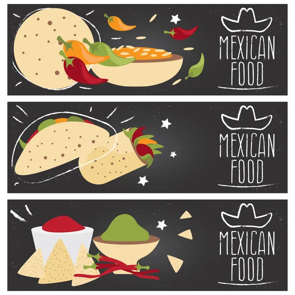 Set of banners for theme mexican cuisine with different tastes f — Stock Vector