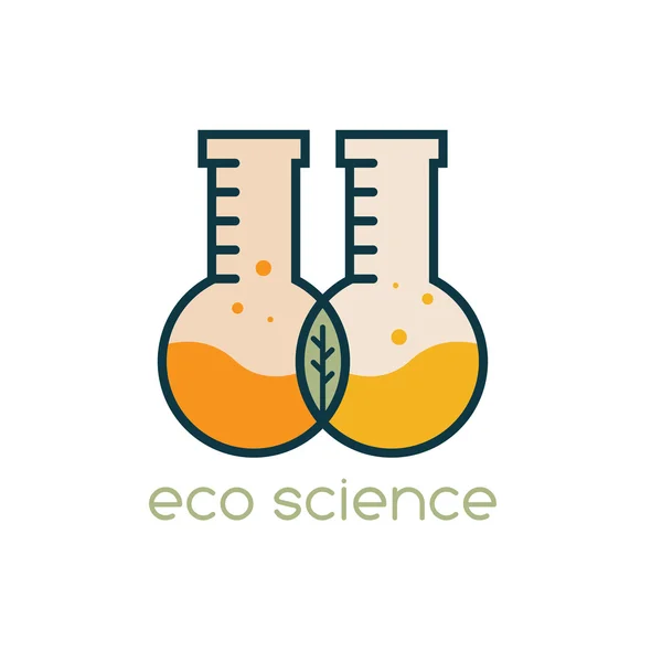 Two test tubes with leaf eco science vector design template — Stock Vector