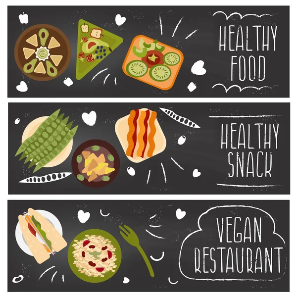 Reihe von Bannern für das Thema gesunde Ernährung, Vegetarier essen .vector i — Stockvektor