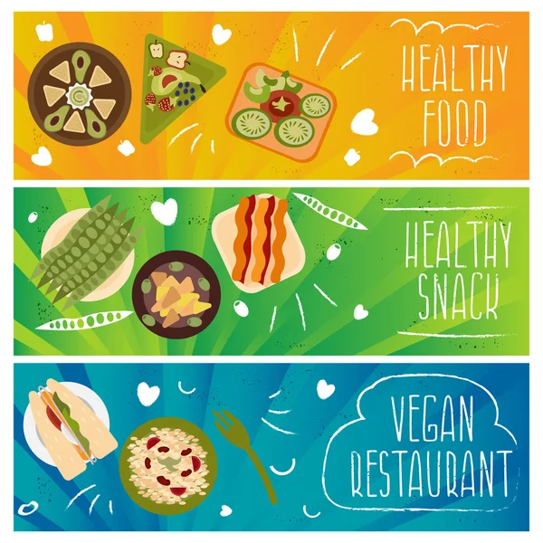 Conjunto de banners para comida saudável tema, comida vegetariana.Vector i — Vetor de Stock