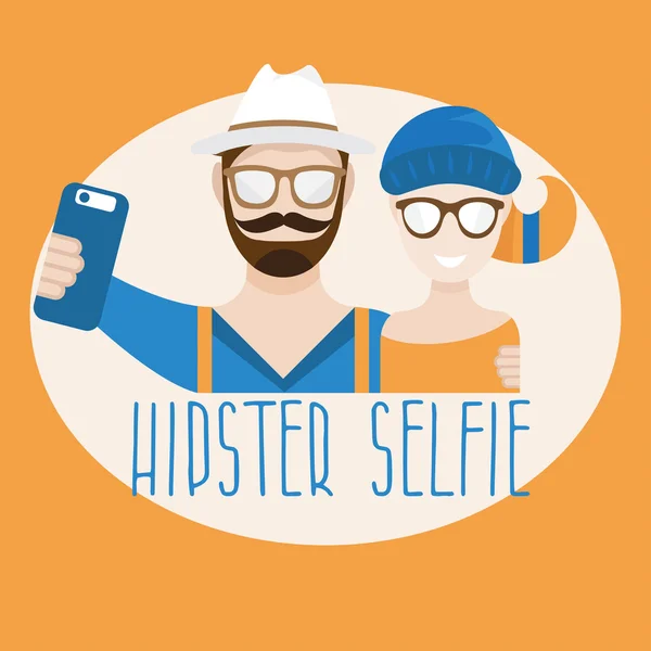 Hipster selfie concept vector flat design illustration — Stock Vector