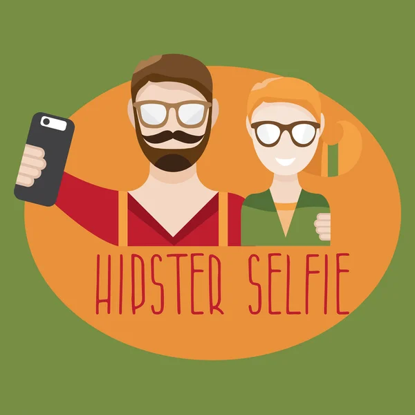 Hipster selfie concept vecteur plat design illustration — Image vectorielle