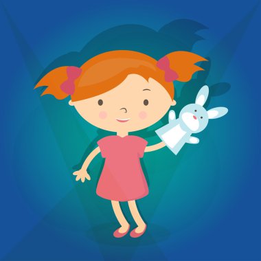 Resimde el kukla oyuncak olan küçük kız. Vektör