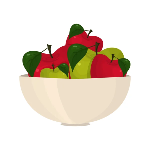 Illustratie van abstracte heldere appels in een kom. Vector — Stockvector