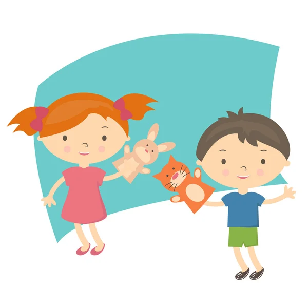 Illustration small kids with hand puppet toy. Vector — Stock Vector