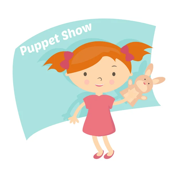 Illustration petite fille avec jouet de marionnette à main. Vecteur — Image vectorielle
