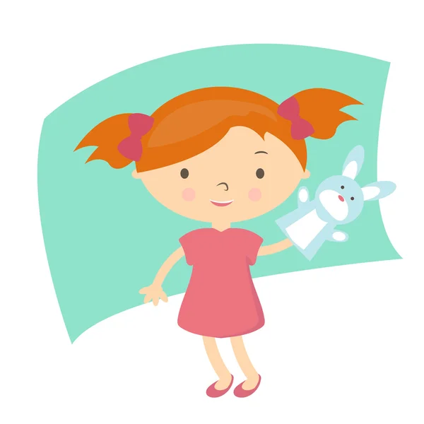 Illustration small girl with hand puppet toy. Vector — Stock Vector