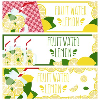 Afiş parlak meyve su mason kavanoza limon ile ayarla 