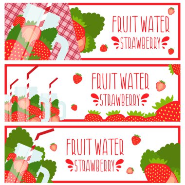 Afiş strawbe mason kavanoza parlak meyve su ile ayarla