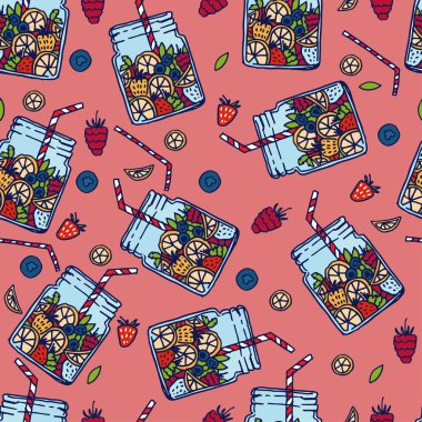 B mason kavanoza meyve su ile seamless modeli el çekilmiş