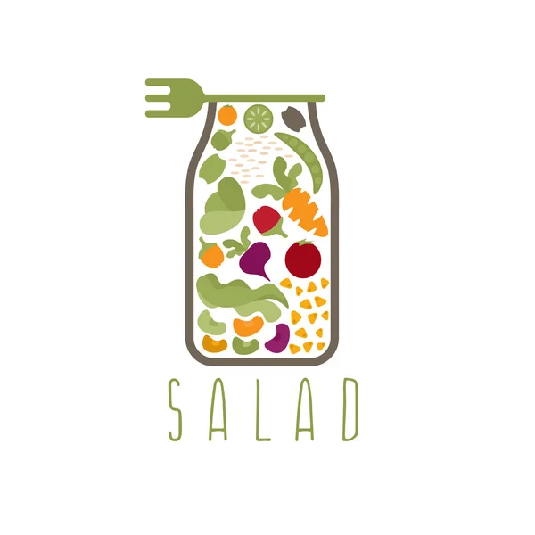 Salade dans un bocal avec modèle de conception vectorielle fourchette — Image vectorielle