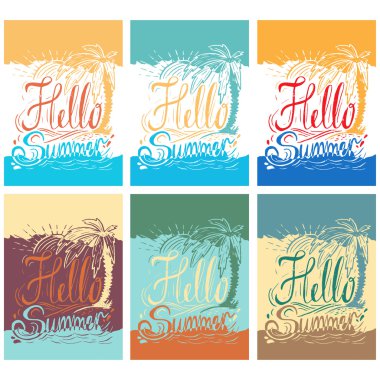 Yaz hakkında alıntı ile el çizilmiş vintage posterler Seti: