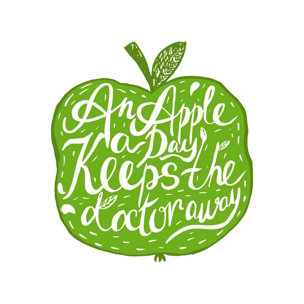 Hand drawn vintage motivational quote about health and apple:"An — Stock Vector