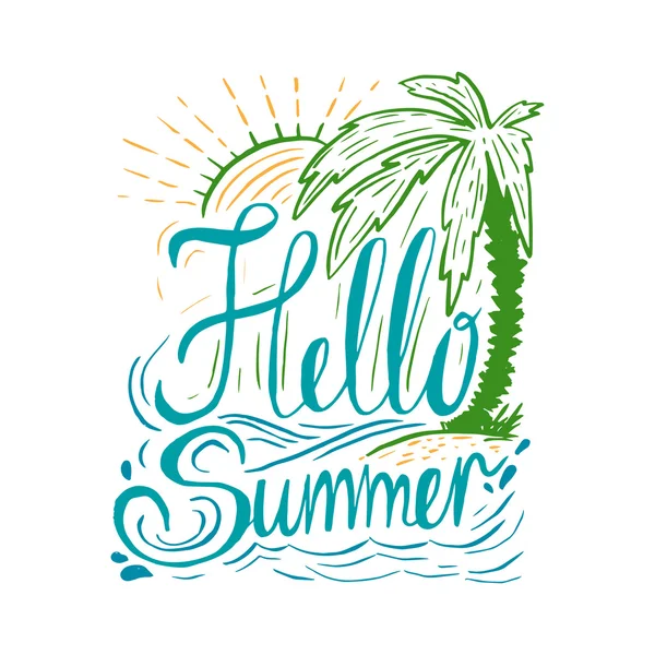 Hand drawn vintage quote about summer:"Hello summer". Hand-lette — Stock Vector