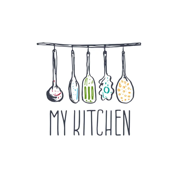 Concept hand getekende logo illustratie voor thema keuken met Ute — Stockvector