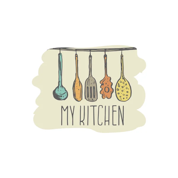 Concept hand getekende logo illustratie voor thema keuken met Ute — Stockvector