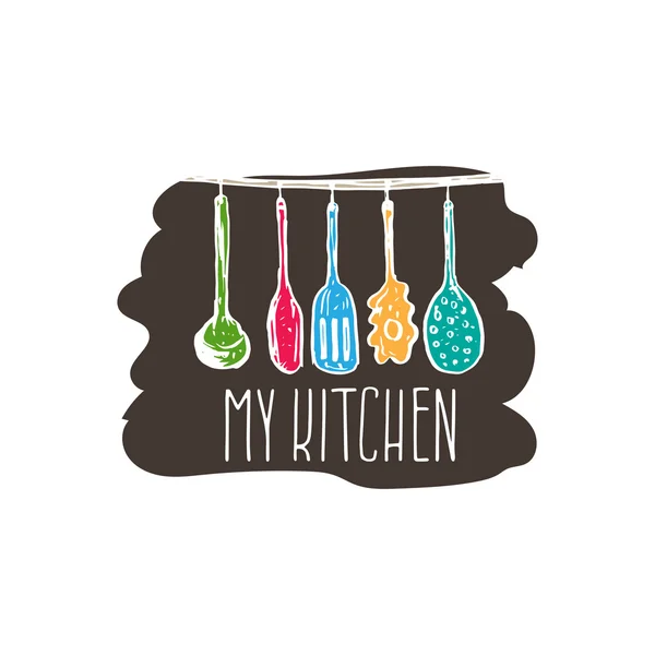 Концепція ручної намальованої логотипу ілюстрації для тематичної кухні з фірмою — стоковий вектор
