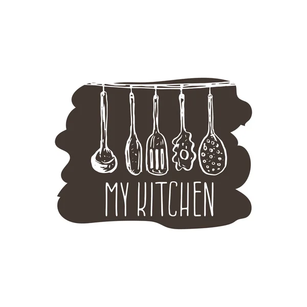 Concept hand getekende logo illustratie voor thema keuken met Ute — Stockvector