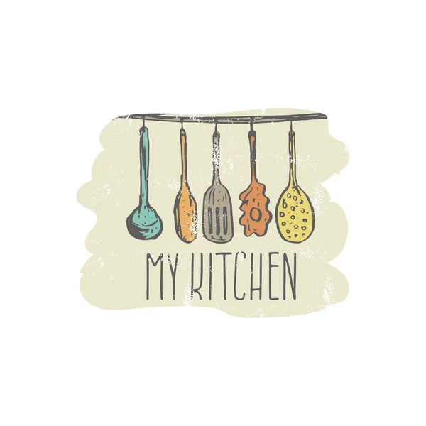 Concept hand getekende logo illustratie voor thema keuken met Ute — Stockvector