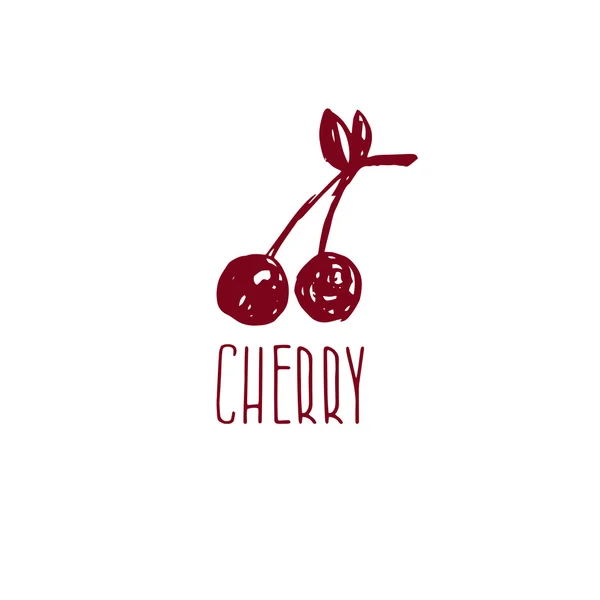 Hand drawn logo with cherry. Vector illustration — Stock Vector