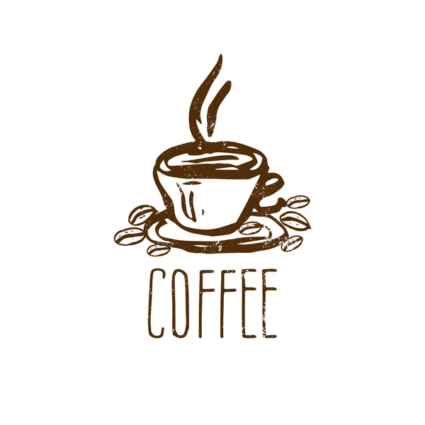 Ручной рисунок логотипа с чашкой кофе. Векторная иллюстрация — стоковый вектор